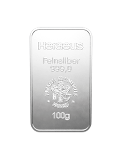 100 Gramm Heraeus Silberbarren